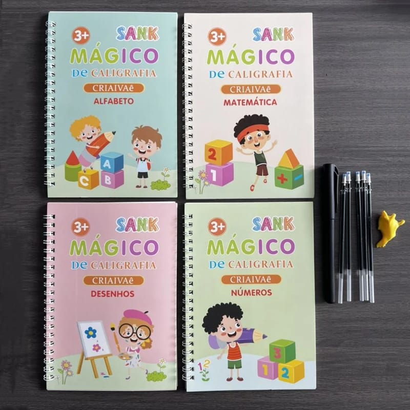 SET DE 4 LIBROS DE CALIGRAFÍA CON TINTA MÁGICA REUTILIZABLE