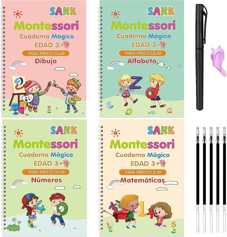 SET DE 4 LIBROS DE CALIGRAFÍA CON TINTA MÁGICA REUTILIZABLE