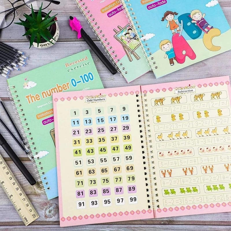 SET DE 4 LIBROS DE CALIGRAFÍA CON TINTA MÁGICA REUTILIZABLE