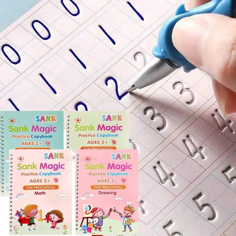 SET DE 4 LIBROS DE CALIGRAFÍA CON TINTA MÁGICA REUTILIZABLE